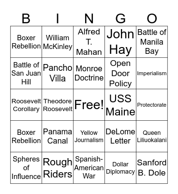 American Imperialism Bingo Card