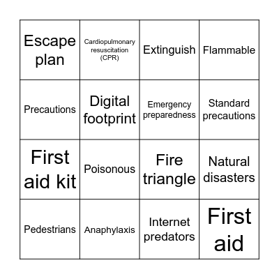 Community Safety BINGO Card