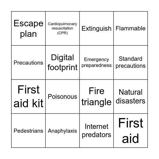 Community Safety BINGO Card