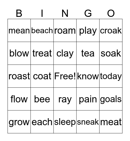 Long Vowels Bingo Card