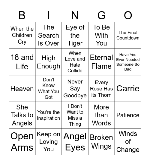 Monster Ballads Bingo Card