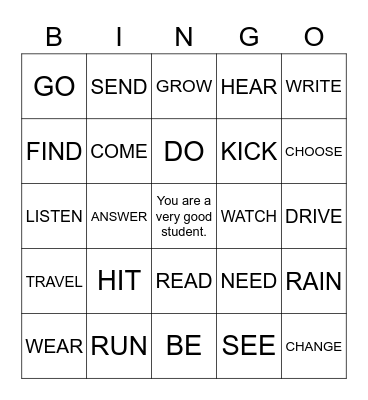VERBS Bingo Card