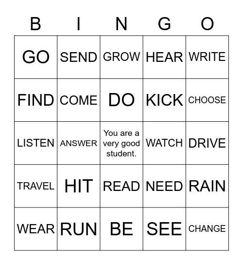 VERBS Bingo Card