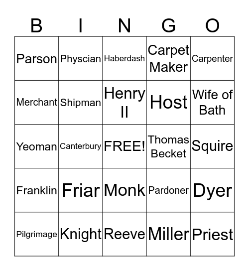 Canterbury Tales Bingo Card