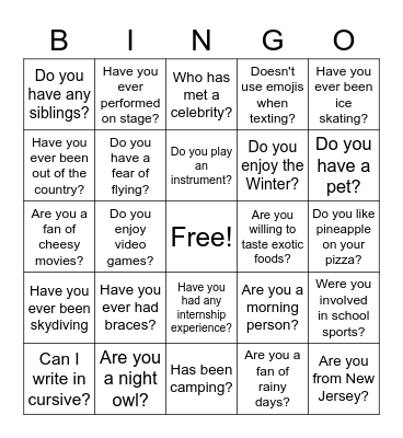 Icebreaker Bingo Card