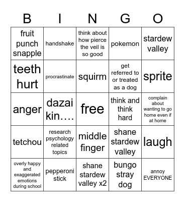 alex Bingo Card