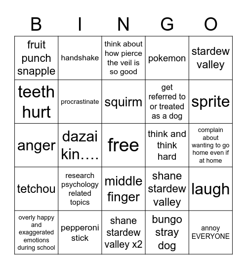 alex Bingo Card