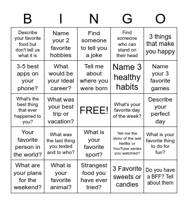 Conversation Bingo Card