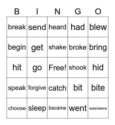 Verbs - 16-Feb Bingo Card