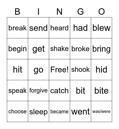 Verbs - 16-Feb Bingo Card