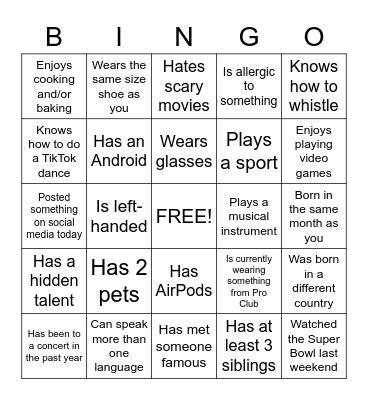 Find Someone Who Bingo Card