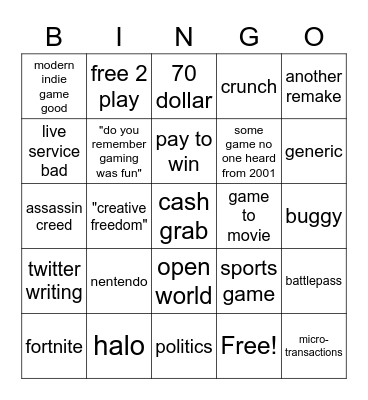 "modern gaming" Bingo Card