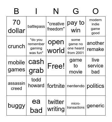 "modern gaming" Bingo Card