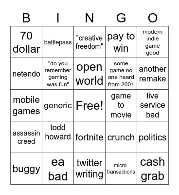 "modern gaming" Bingo Card