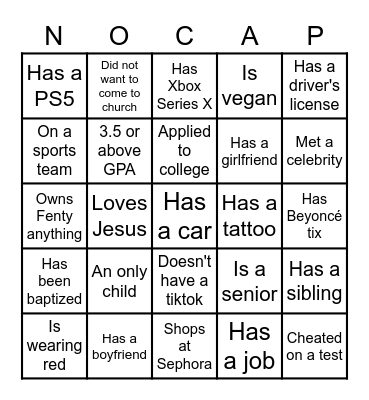 FIND A PERSON Bingo Card