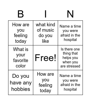Hospital Discussion Bingo Card