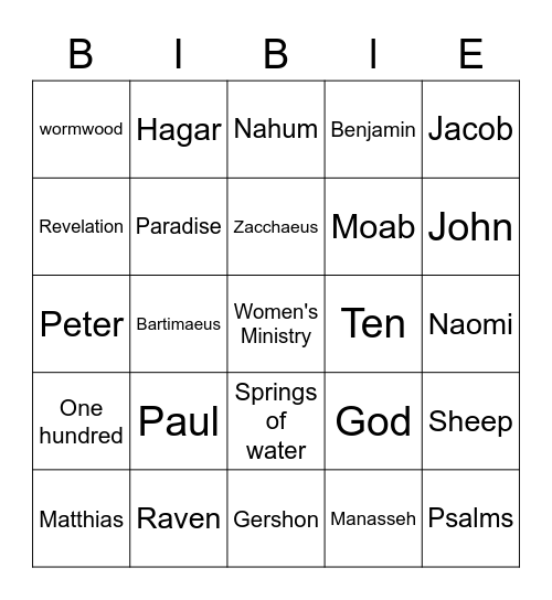 Bible Bingo Card