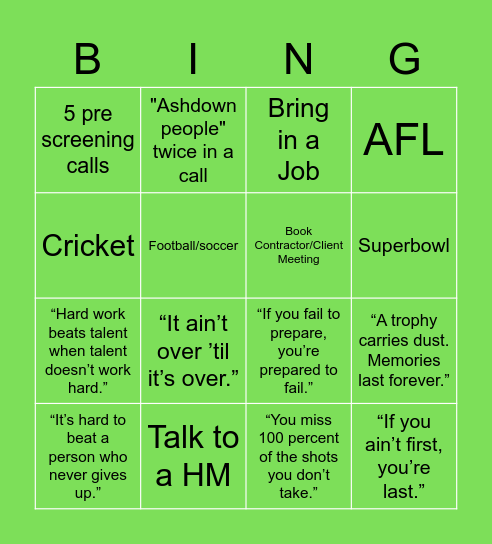 ASHDOWN BD BINGO Card