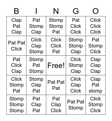 Body Percussion Bingo Card