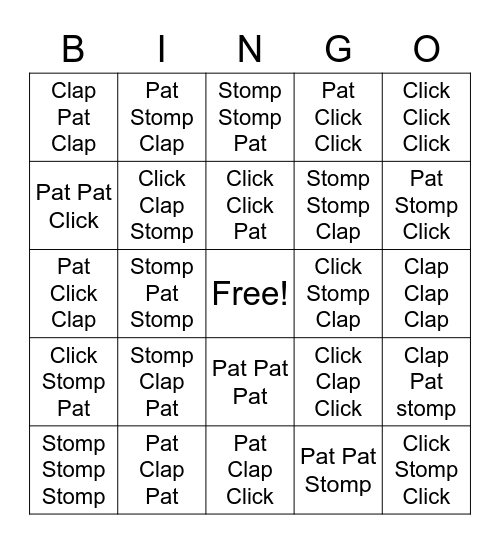 Body Percussion Bingo Card