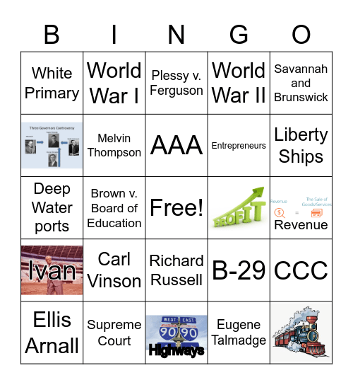 20th Century Georgia Bingo Card