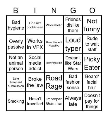 Dealbreakers BINGO Card