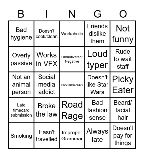 Dealbreakers BINGO Card