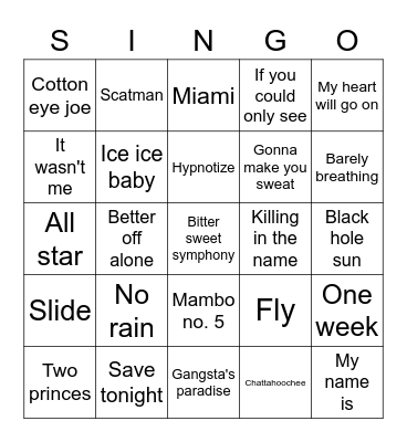 90's Bingo Card
