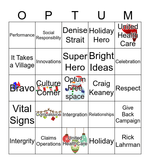 Optum Holiday Bingo Card