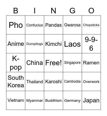 Asian Cultures BINGO! Bingo Card