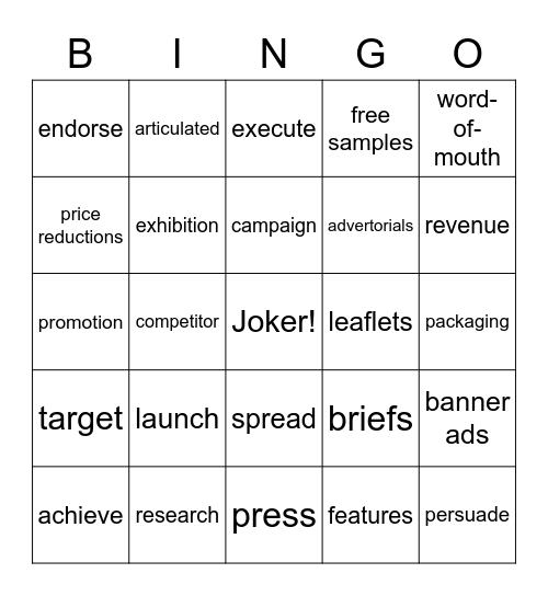 Marketing and Advertising Bingo Card