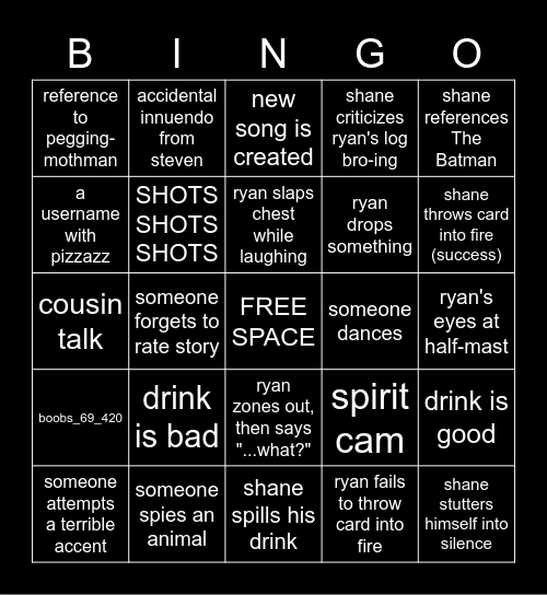 too many spirits bingo Card