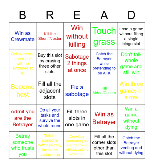 Betrayal Bingo Card