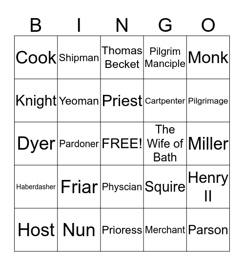 The Canterbury Tales  Bingo Card