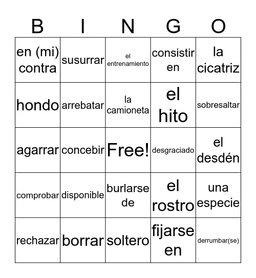 Unidad 4 Bingo Card