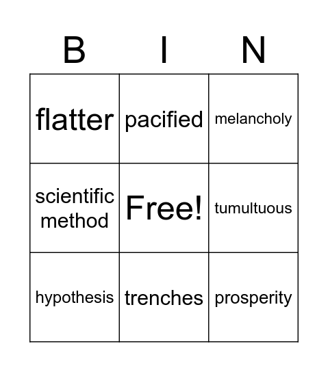 Unit 7, Week 3 Vocabulary Bingo Card