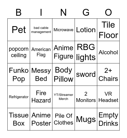 Room Bingo Card