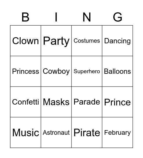 CARNIVAL BINGO Card