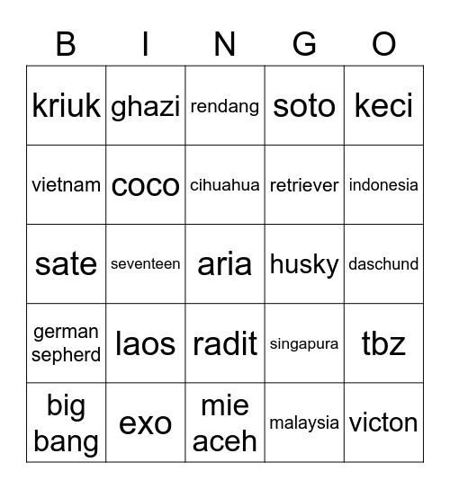 Dika Bingo Card