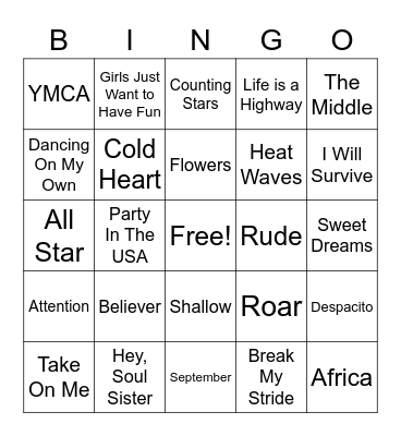 Music Bingo Card