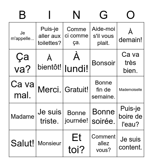 Les salutations Bingo Card