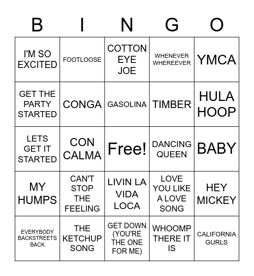 DANCE HITS COVER ALL Bingo Card