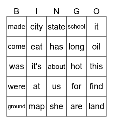 Sight Words 2/16 Bingo Card