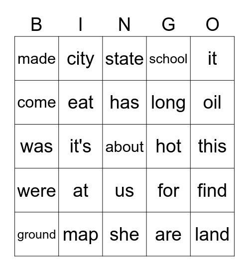 Sight Words 2/16 Bingo Card