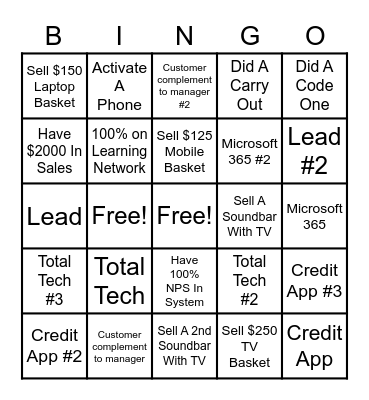 Sales Floor Bingo Card