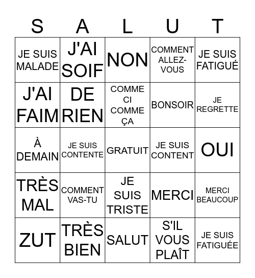 BONJOUR! Bingo Card