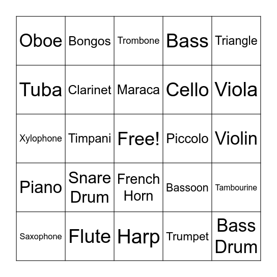 Instrument Bingo Card