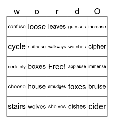 Sounds of /s/ or /z/ or /iz/ Bingo Card