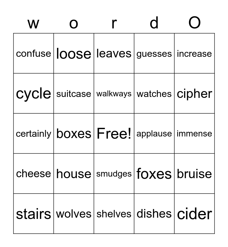 Sounds of /s/ or /z/ or /iz/ Bingo Card