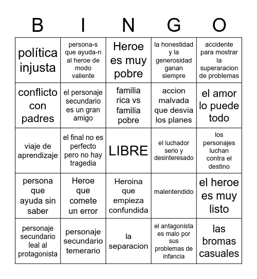 Drama Tropes in Spanish Bingo Card